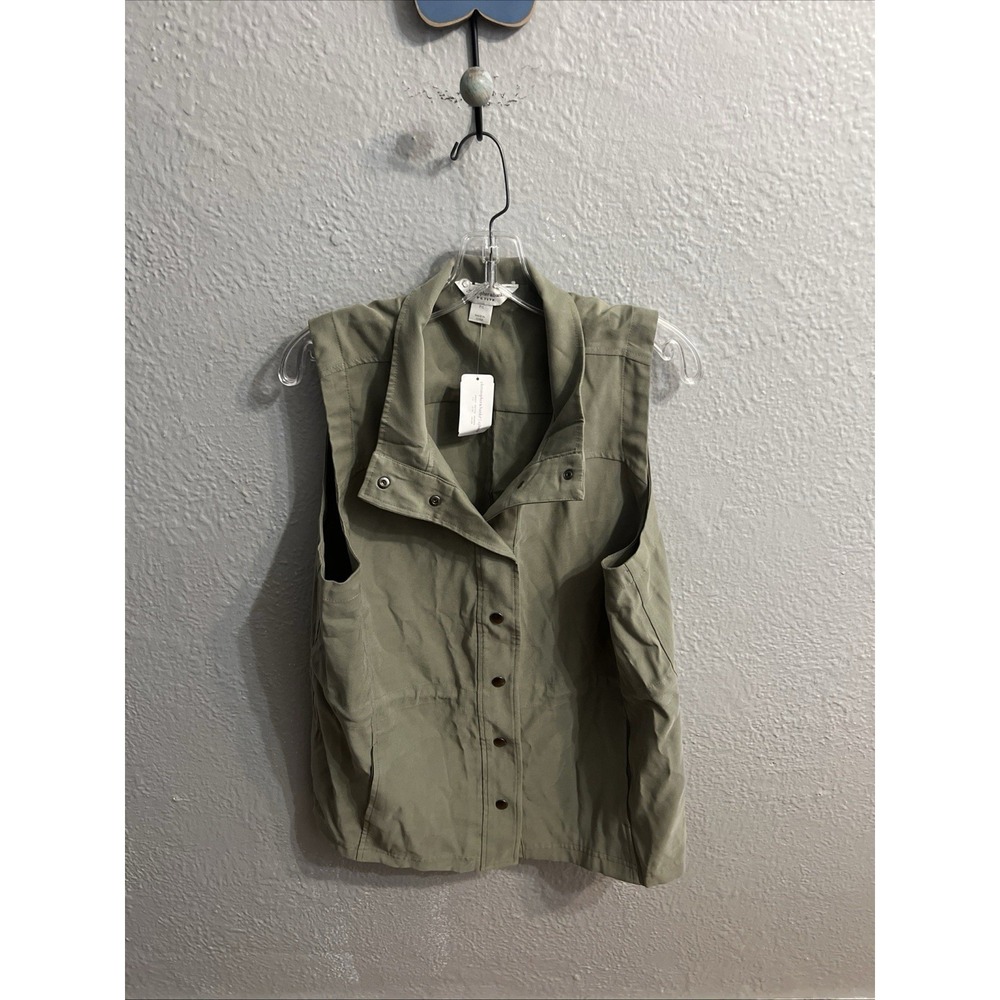 Christopher & Banks Olive Green Snap Up Sleeveless Vest Size PL